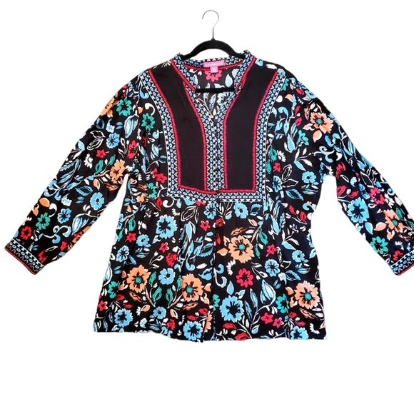 Woman Within Button Front Mixed Print Tunic Blouse Plus Size 1X 22-24 - Picture 1 of 12